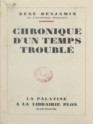 cover image of Chronique d'un temps troublé
